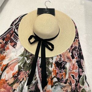 *New* Vince Camuto Tropical Style Ruana and Floppy Hat with Matching Band & Bow